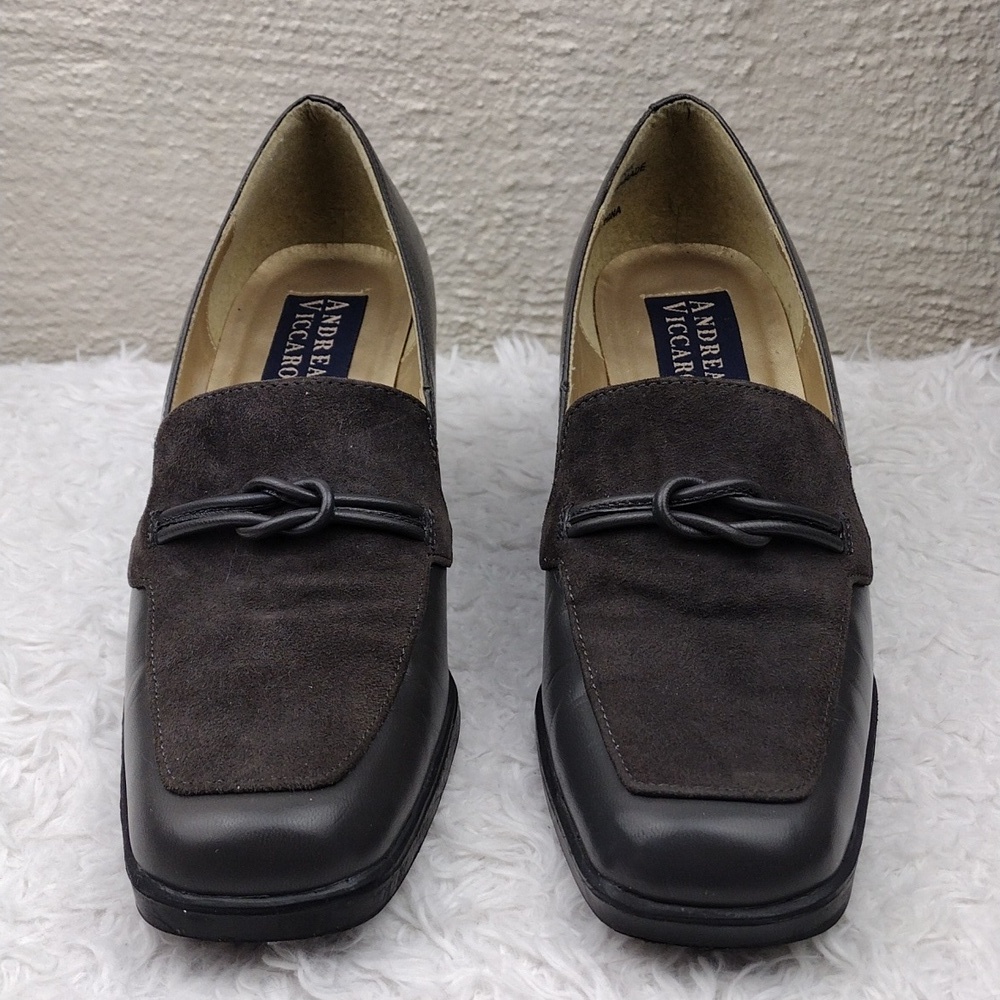Andrea Viccaro Dark Grey Leather Suede Upper Square Toe Blocked High Heel Shoe - Picture 2 of 15